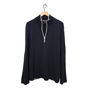 Michael Kors Navy & White Cotton Long Sleeve Quarter Zip Sweater Sz XL